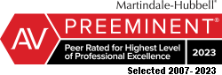 Martindale-Hubbell | AV Preeminent | Peer Rated for Highest Level of Professional Excellence | 2023 | Selected 2007-2023